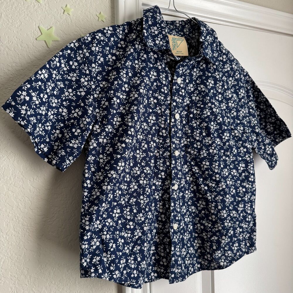 Boy's THEREABOUTS navy floral button down -XS